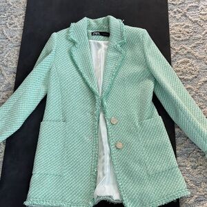 Zara Women's Mint Green Textured Blazer